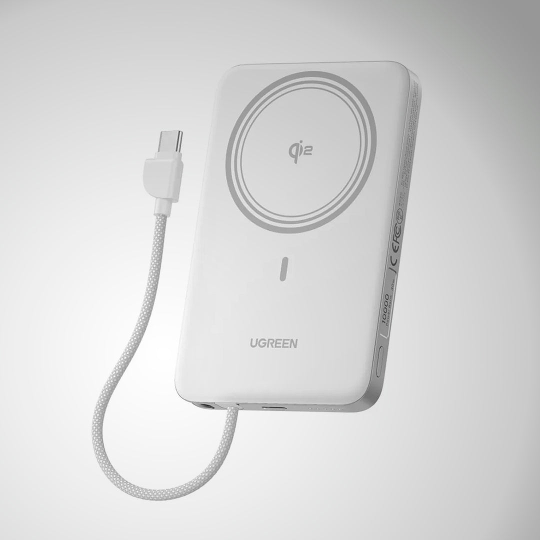 Power Bank inalámbrico imantado UGREEN MagFlow Air 30w 10000mAh, con cable integrado PB570, blanco