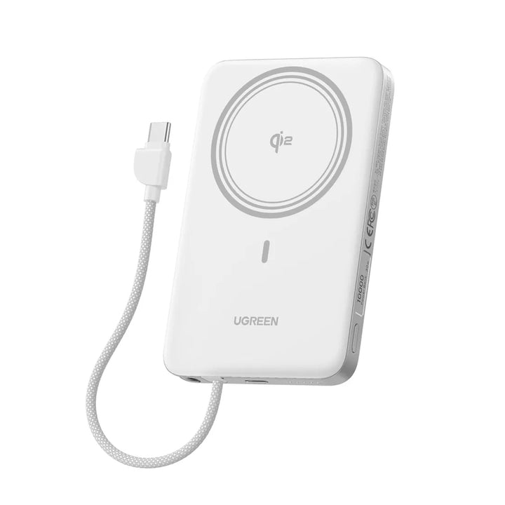 Power Bank inalámbrico imantado UGREEN MagFlow Air 30w 10000mAh, con cable integrado PB570, blanco