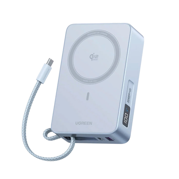 Banco de energía magnético inalámbrico UGREEN 20000mAh 45W PB775 con puertos y pantalla digital.