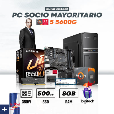 CPU OFICINA SOCIO MAYORITARIO #O4052 RYZEN 5 5600G | RADEON 7 | 500GB SSD | 8GB DE RAM
