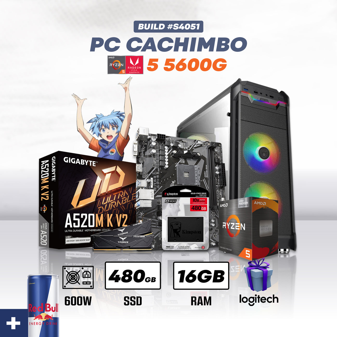 CPU Cachimbo #S4051 AMD Ryzen 5 5600G | VEGA 7 | 480GB SSD | 16GB DDR4