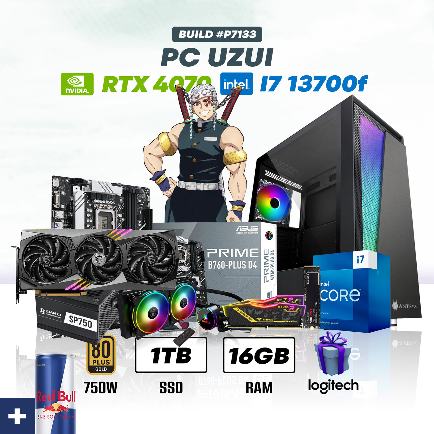 CPU UZUI #P7133 INTEL CORE I7 13700F | RTX 4070 12GB | 1TB SSD | 16GB RAM | ENF. LIQ.