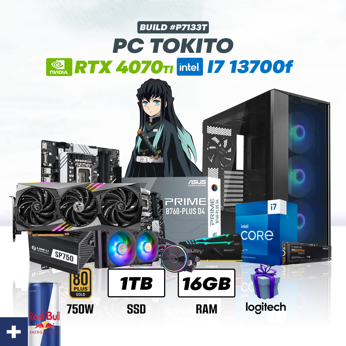 CPU TOKITO #P7133T INTEL CORE I7 13700F | RTX 4070TI 12GB | 1TB SSD | 16GB RAM | ENF. LIQ.