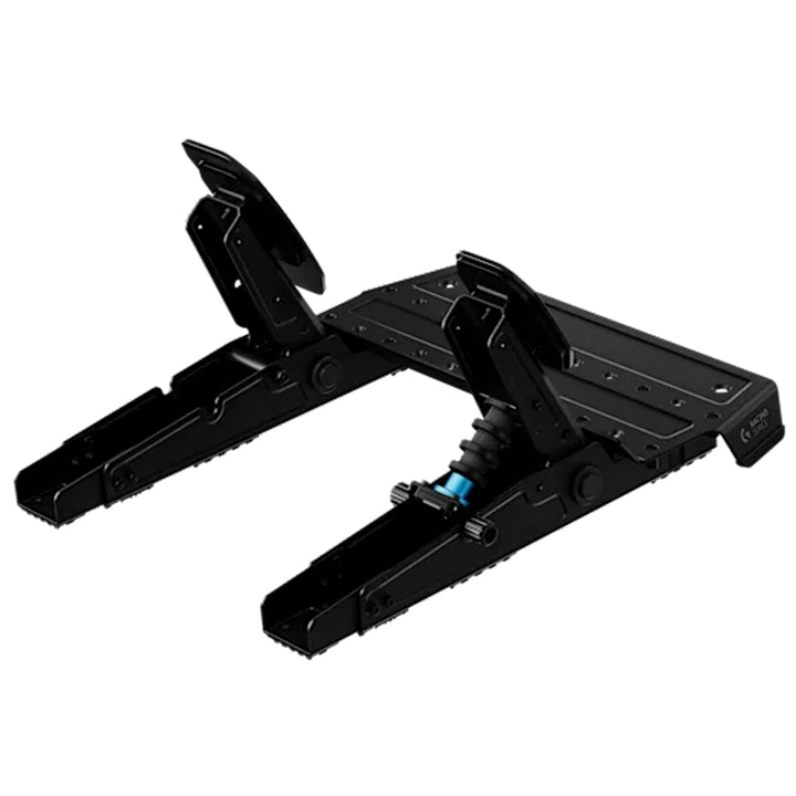 Logitech G RS 75kg USB pedal set for racing simulators, showing black metal pedals with adjustable settings.
