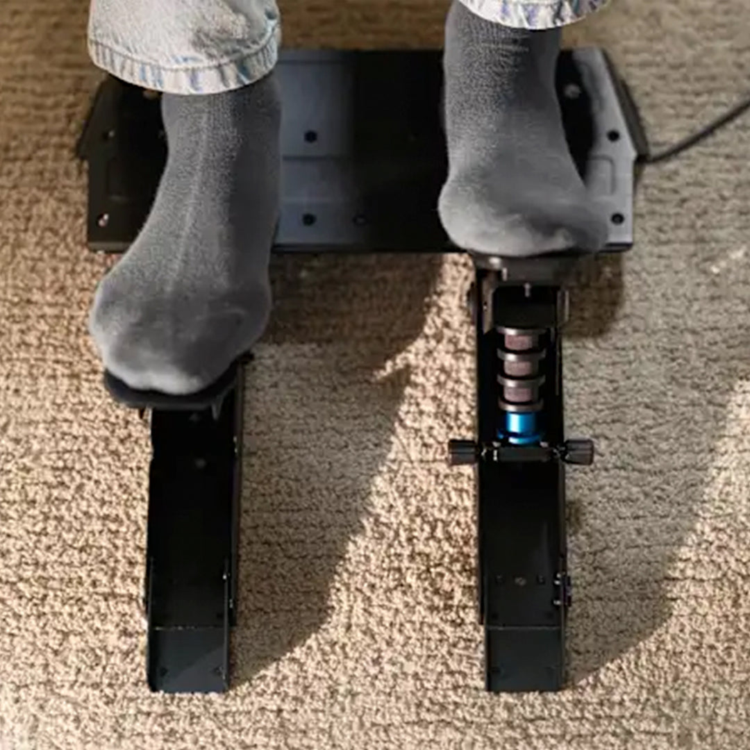 Logitech G RS 75kg USB racing simulator pedals with metal build and footrest, designed for realistic driving experience.