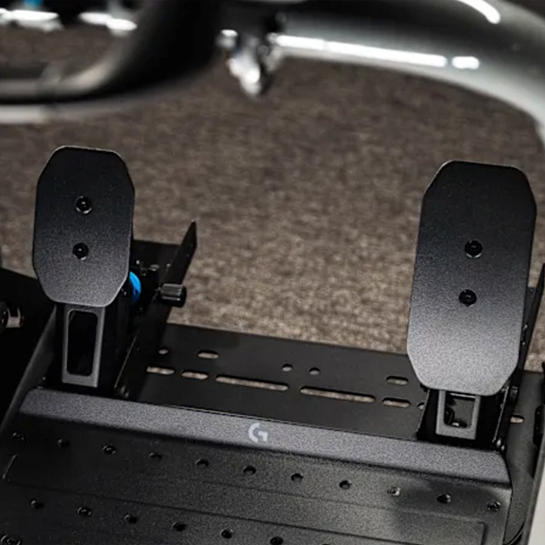 Logitech G RS pedal set for simulators, featuring adjustable pedals, USB connection, and high-quality construction.