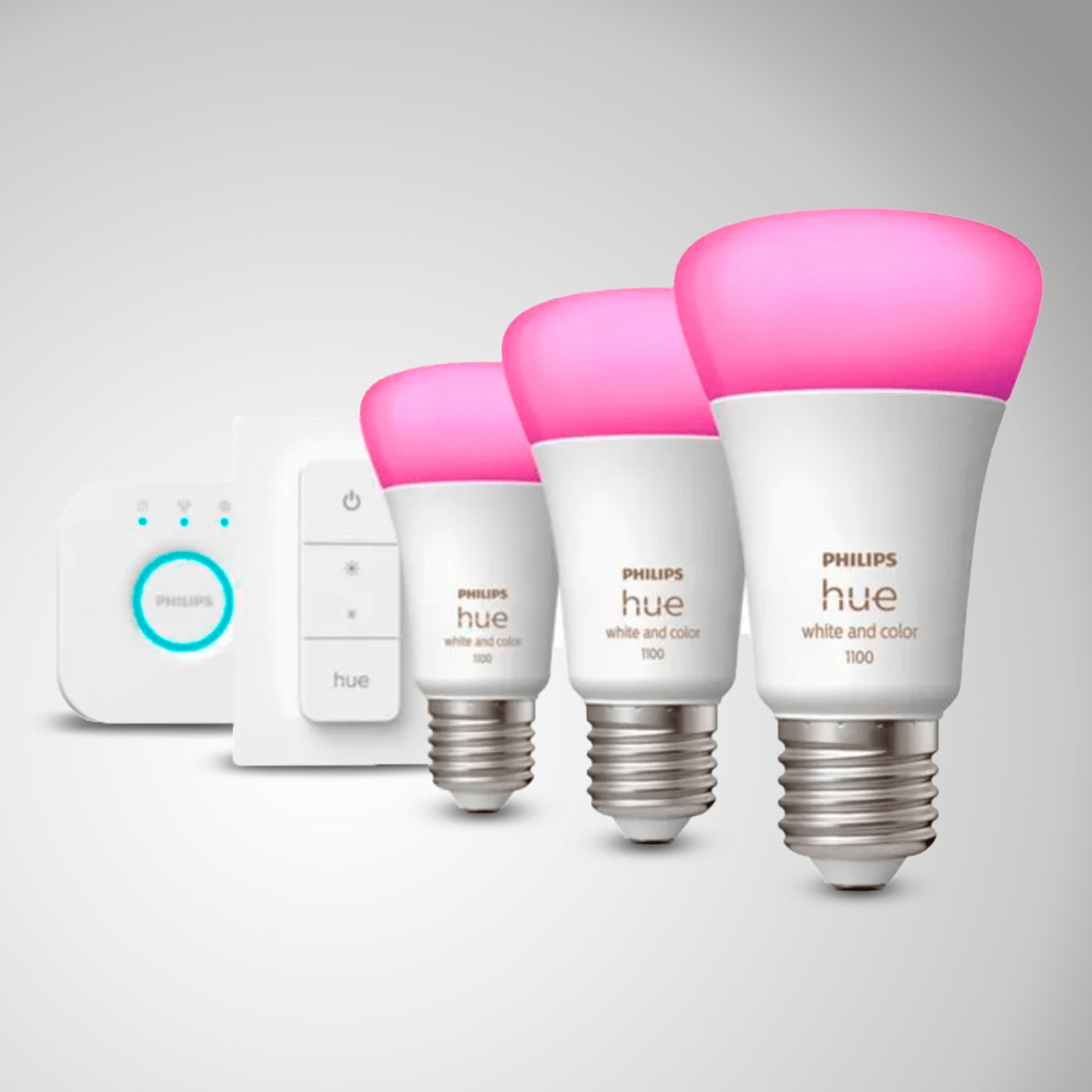 Focos Inteligentes BT Philips Hue Starter Kit x3 E27+ Bridge Color + Dimmer switch - Achorao