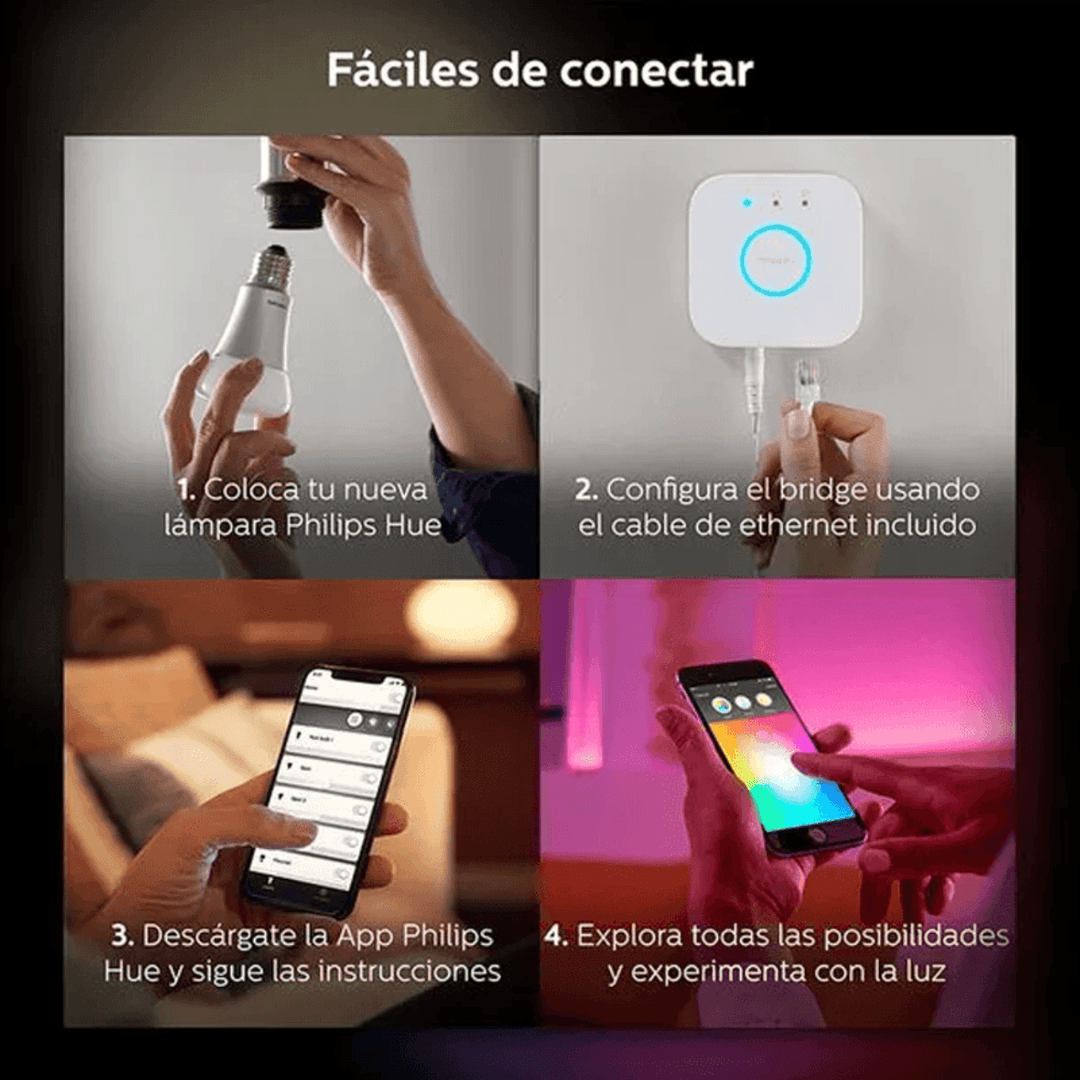Focos Inteligentes BT Philips Hue Starter Kit x3 E27+ Bridge Color + Dimmer switch - Achorao