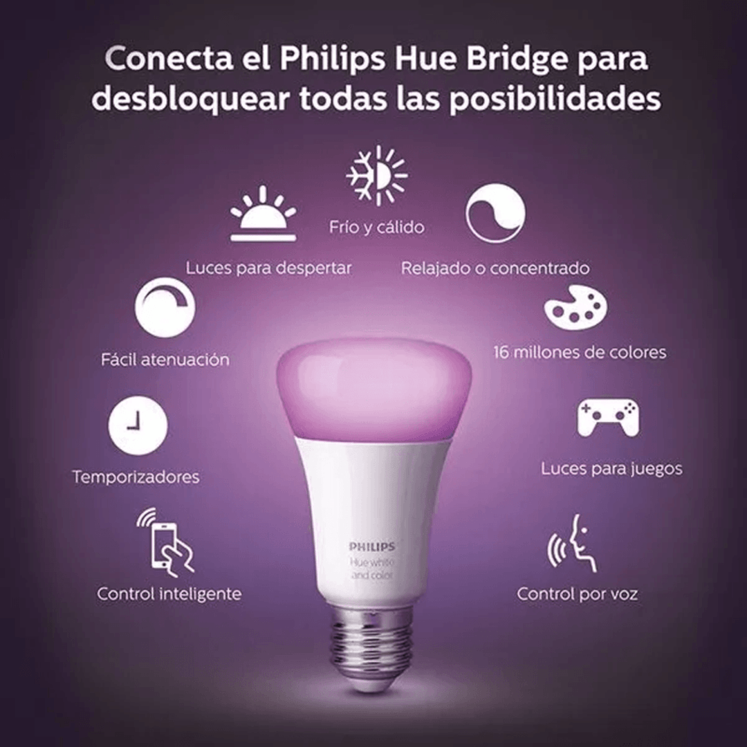 Focos Inteligentes BT Philips Hue Starter Kit x3 E27+ Bridge Color + Dimmer switch - Achorao