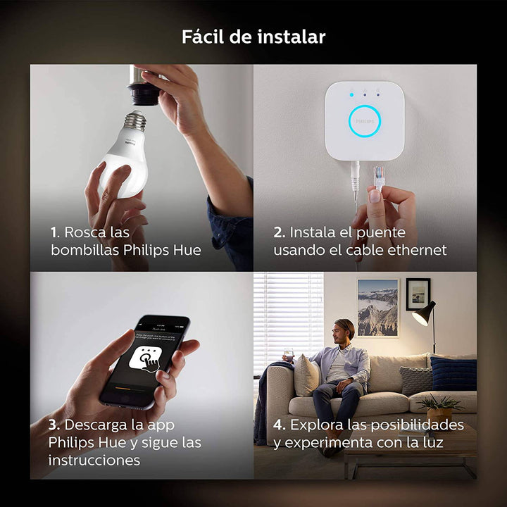 Starter Kit x2 Focos Inteligentes Cálido Philips Hue E27 9w + Bridge - Achorao
