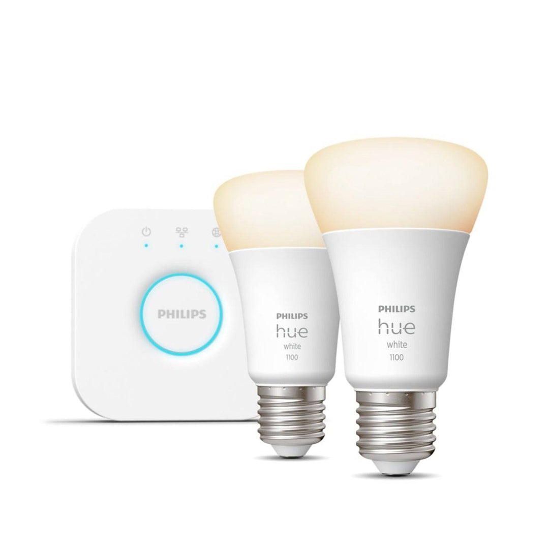 Starter Kit x2 Focos Inteligentes Cálido Philips Hue E27 9w + Bridge - Achorao