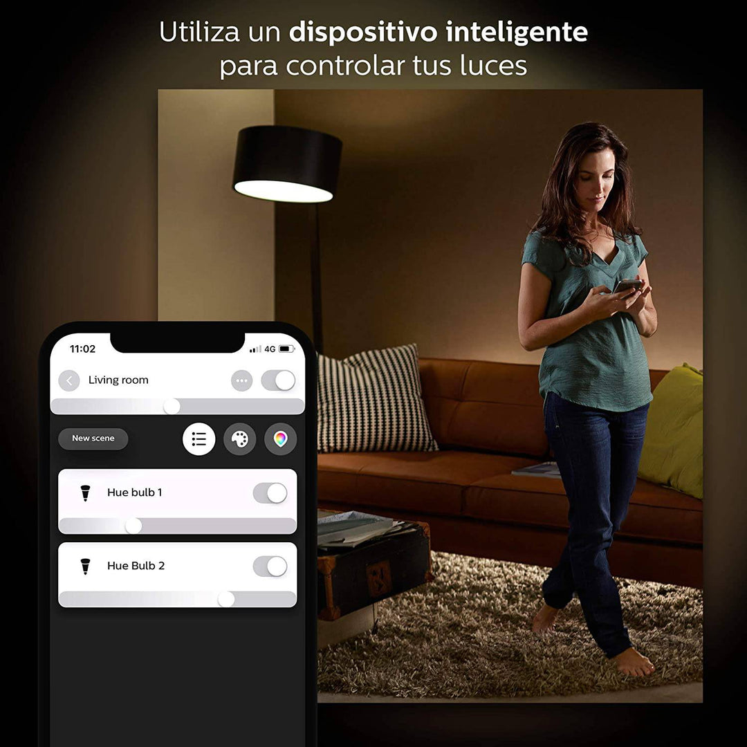 Starter Kit x2 Focos Inteligentes Cálido Philips Hue E27 9w + Bridge - Achorao