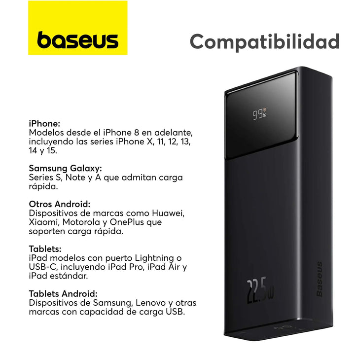 Power bank Baseus Star-Lord 30000 mAh, 22.5 W, carga rápida, pantalla digital, black - Achorao