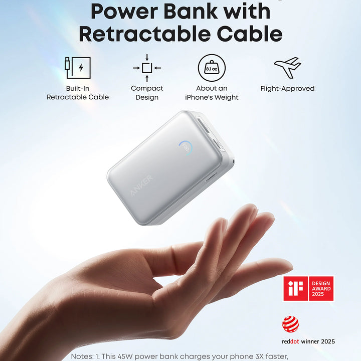 Power Bank Anker Nano 10000 mAh 45W con Cable Retractil Tipo C