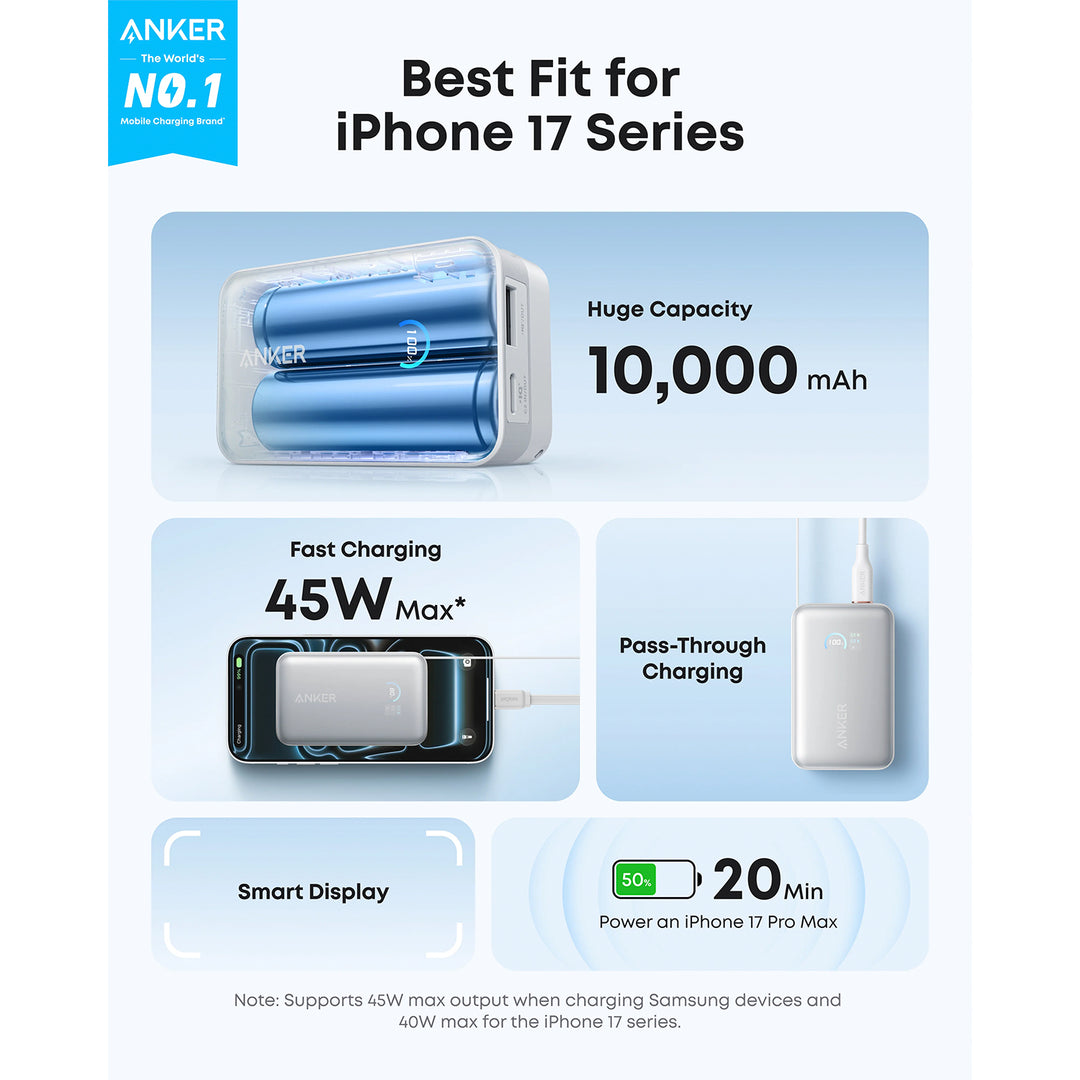 Power Bank Anker Nano 10000 mAh 45W con Cable Retractil Tipo C