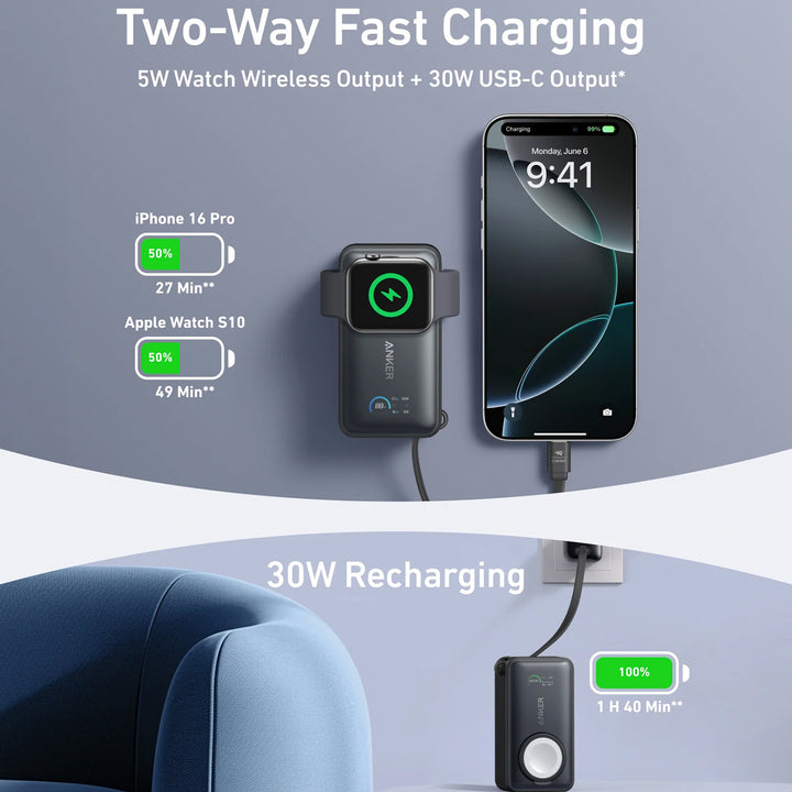 Power Bank Anker MagGo (10K, 35W, para Apple Watch)  A1657H11