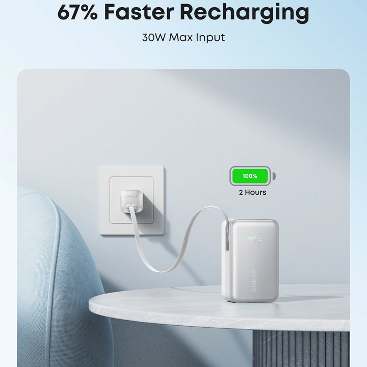 Power Bank Anker Nano 10000 mAh 45W con Cable Retractil Tipo C