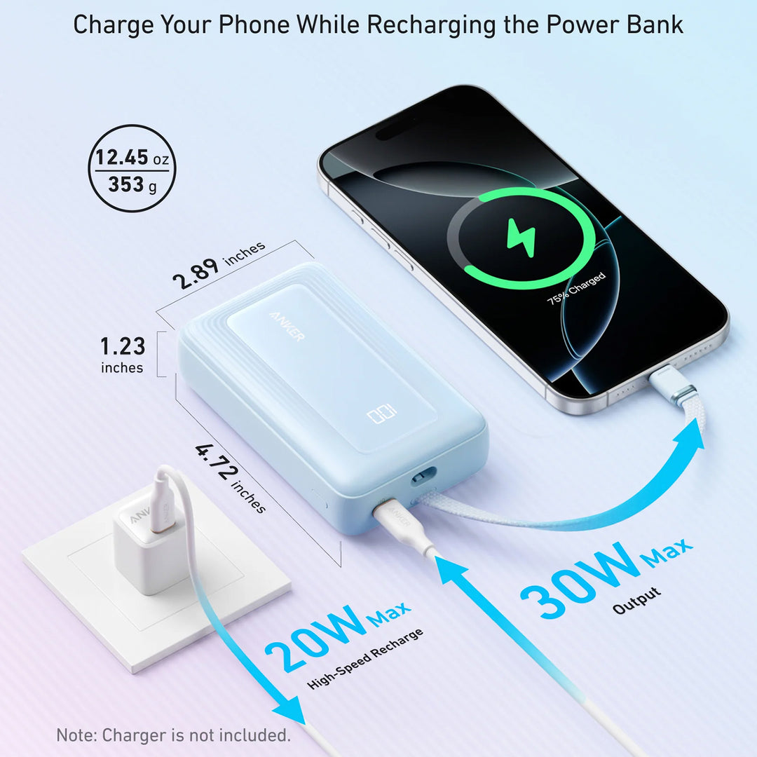 Anker Power Bank 20000 mAh, 30W Con USB-C Cable