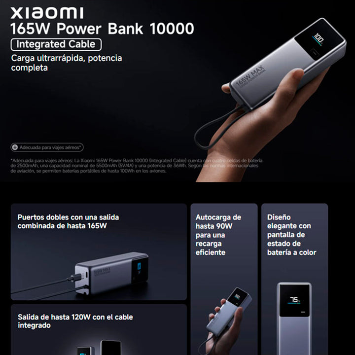 Power Bank Xiaomi 165W 10000mAh con cable integrado GL PB1165MI