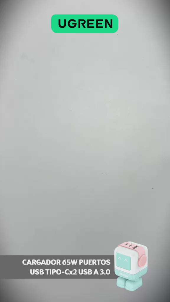 Adaptador/Cargador de corriente UGREEN Uno, USB-C 65W, Puertos 2 x USB-C / 1 x USB-A (CD361)