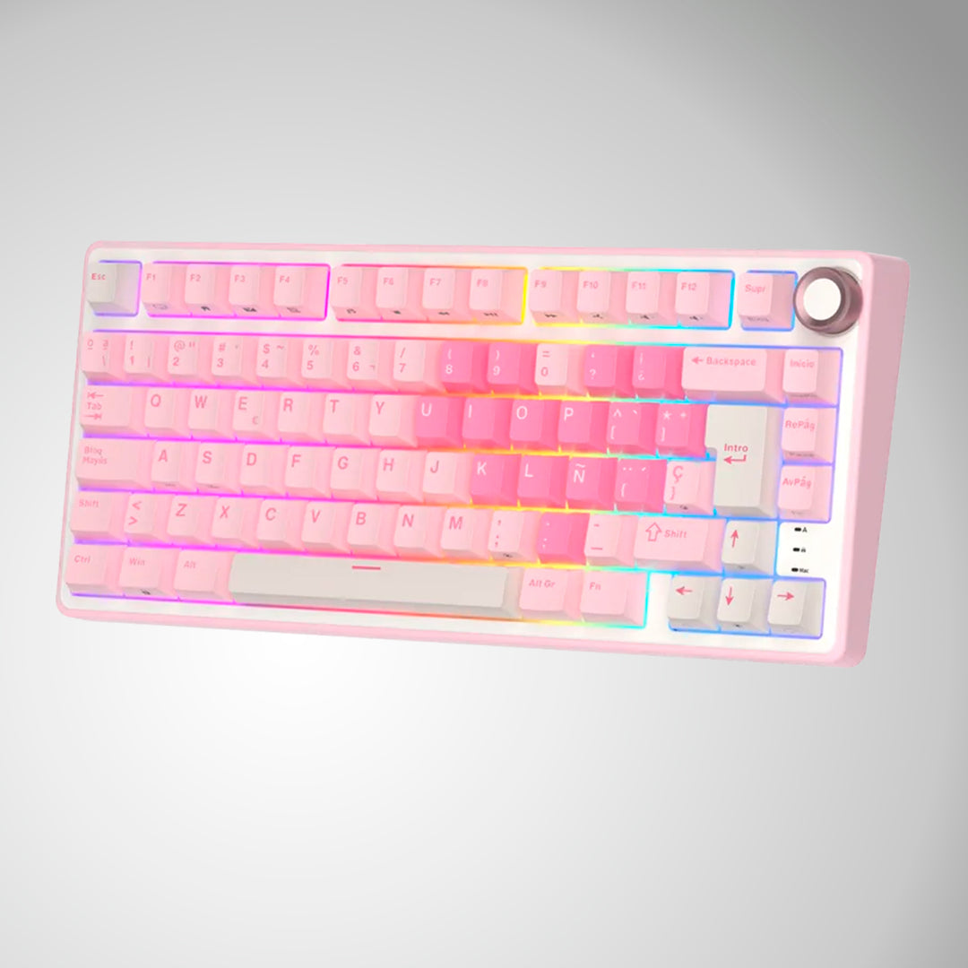 Teclado mecánico gamer Royal Kludge RK R75, cableado, Creamy switch, Pink Melody - Achorao
