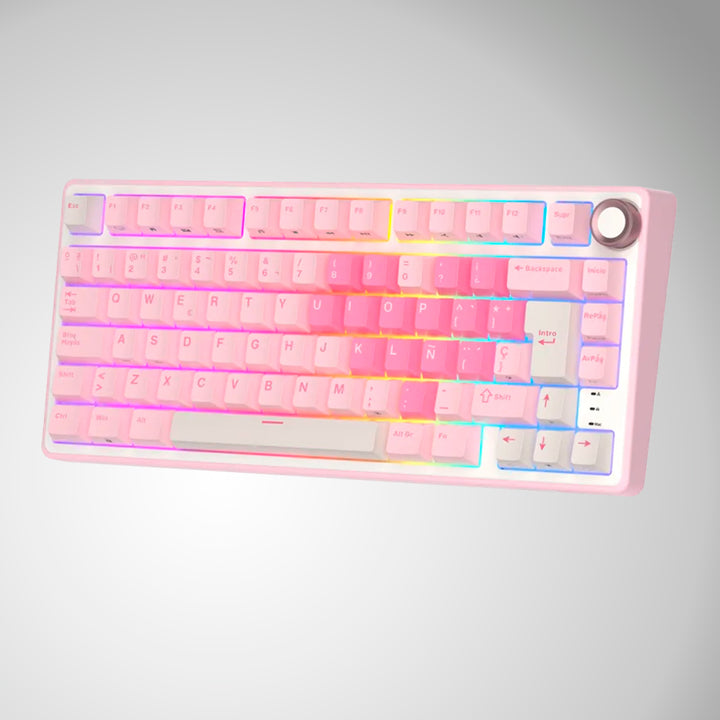 Teclado mecánico gamer Royal Kludge RK R75, cableado, Creamy switch, Pink Melody - Achorao