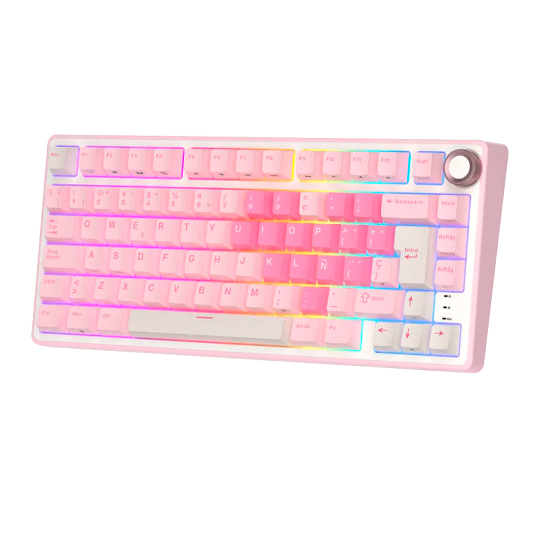 Teclado mecánico gamer Royal Kludge RK R75, cableado, Creamy switch, Pink Melody - Achorao