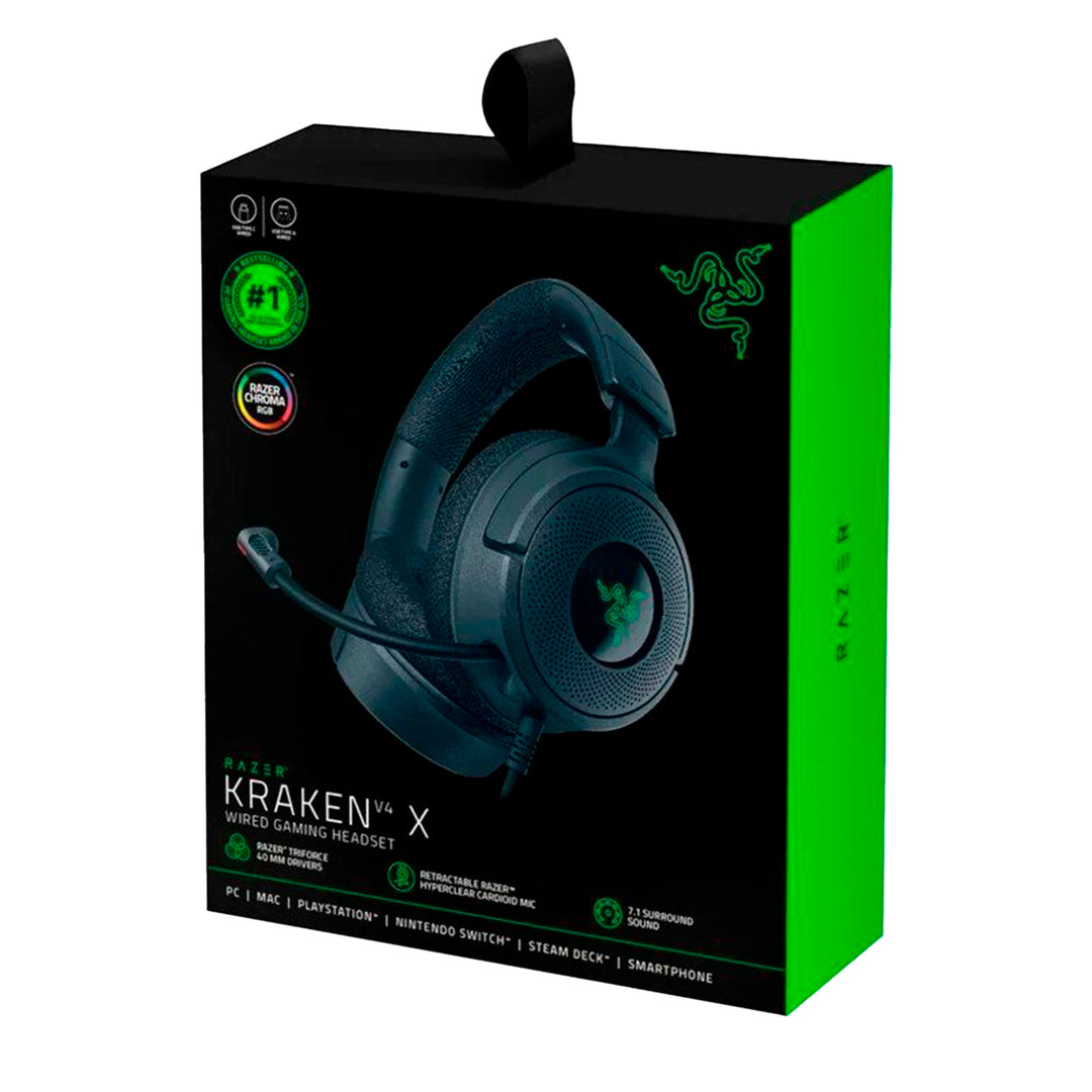 Audífono con micrófono razer Kraken V4 X USB-C/adaptador USB-A Chroma black - Achorao