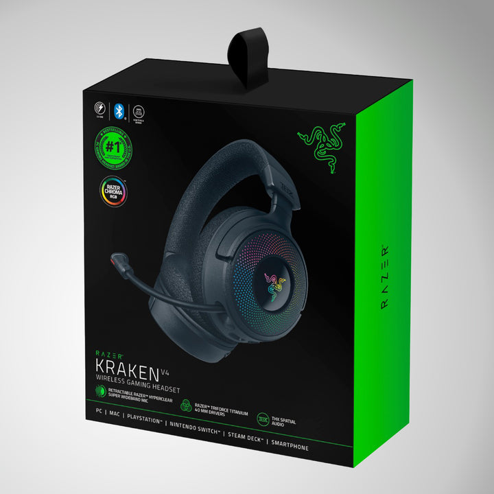 Audifonos gamer Razer Kraken v4 70h wireless / BT / USB-A THX 9 ZONAS CHROMA BLACK - Achorao