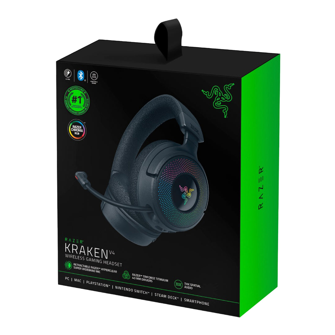Audifonos gamer Razer Kraken v4 70h wireless / BT / USB-A THX 9 ZONAS CHROMA BLACK - Achorao