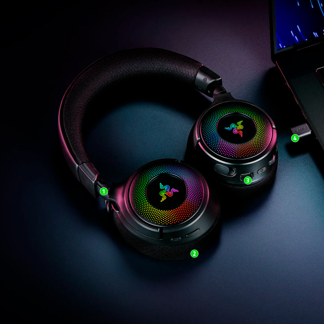 Audifonos gamer Razer Kraken v4 70h wireless / BT / USB-A THX 9 ZONAS CHROMA BLACK - Achorao
