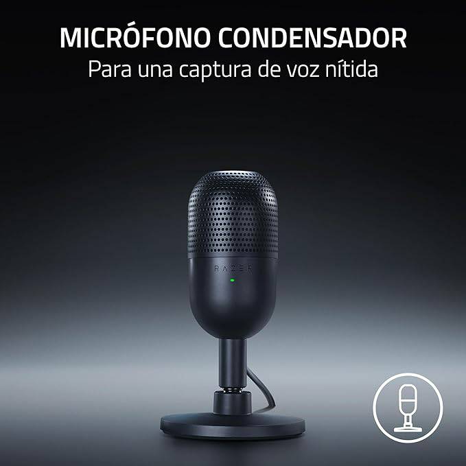 Micrófono Razer Seiren V3 Mini USB Streaming Supercardioide c/n Sensor Touch Silent - Achorao