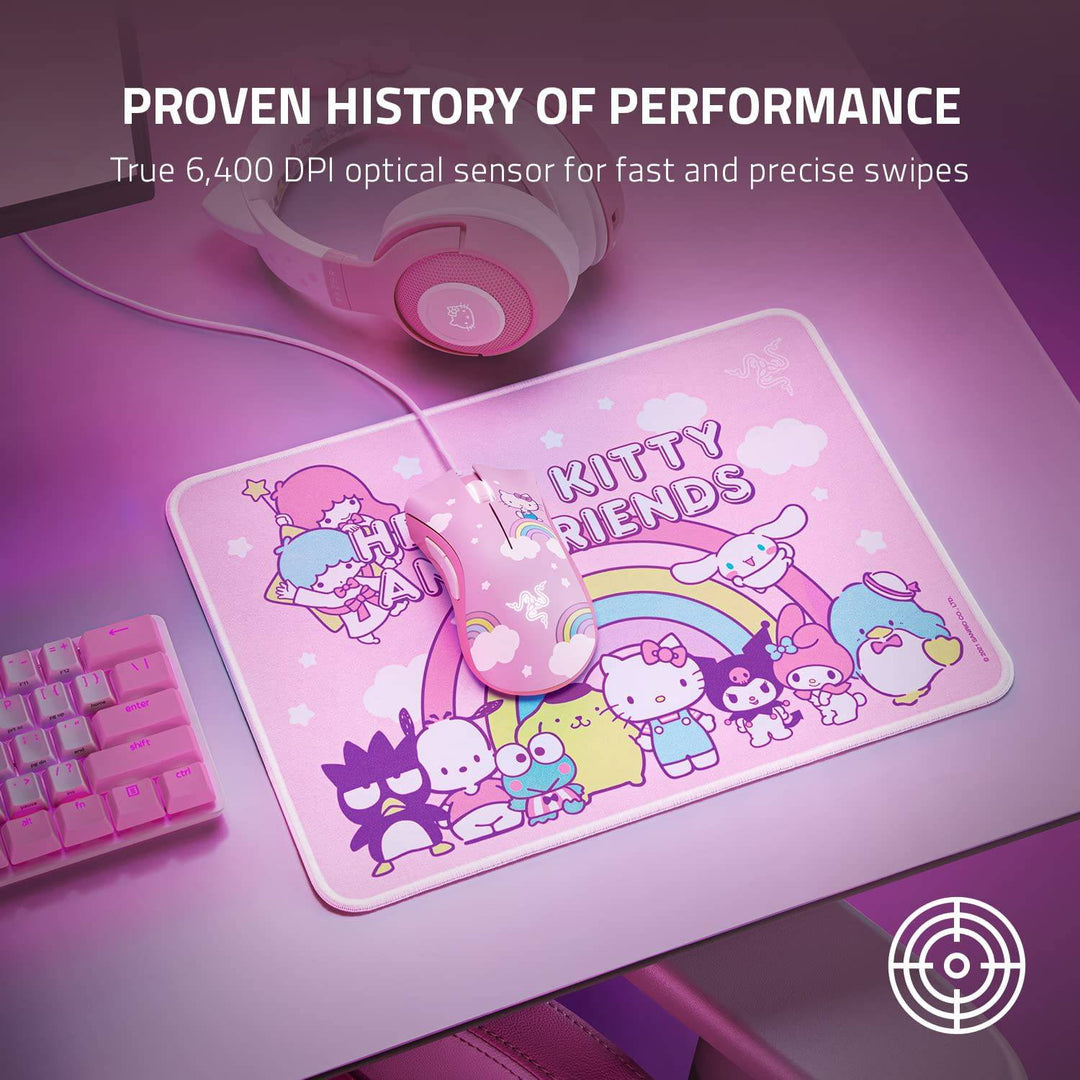 Mouse Deathadder Essential + Pad Goliathus Rosa Pack Edición Hello Kitty - Achorao