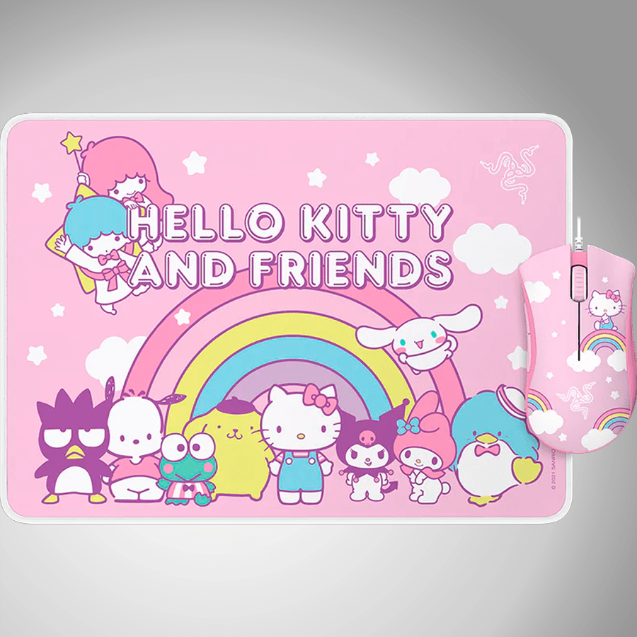 Mouse Deathadder Essential + Pad Goliathus Rosa Pack Edición Hello Kitty - Achorao