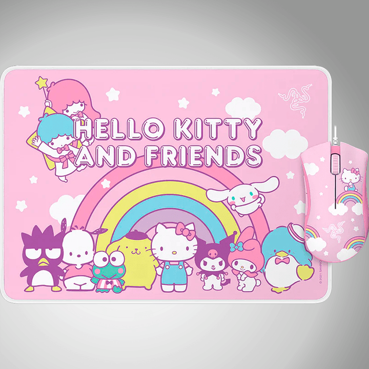 Mouse Deathadder Essential + Pad Goliathus Rosa Pack Edición Hello Kitty - Achorao
