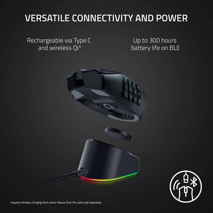 Mouse Razer Naga V2 Pro 30k dpi multi-dispositivo 150h wireless / Bt/ usb-c - Achorao