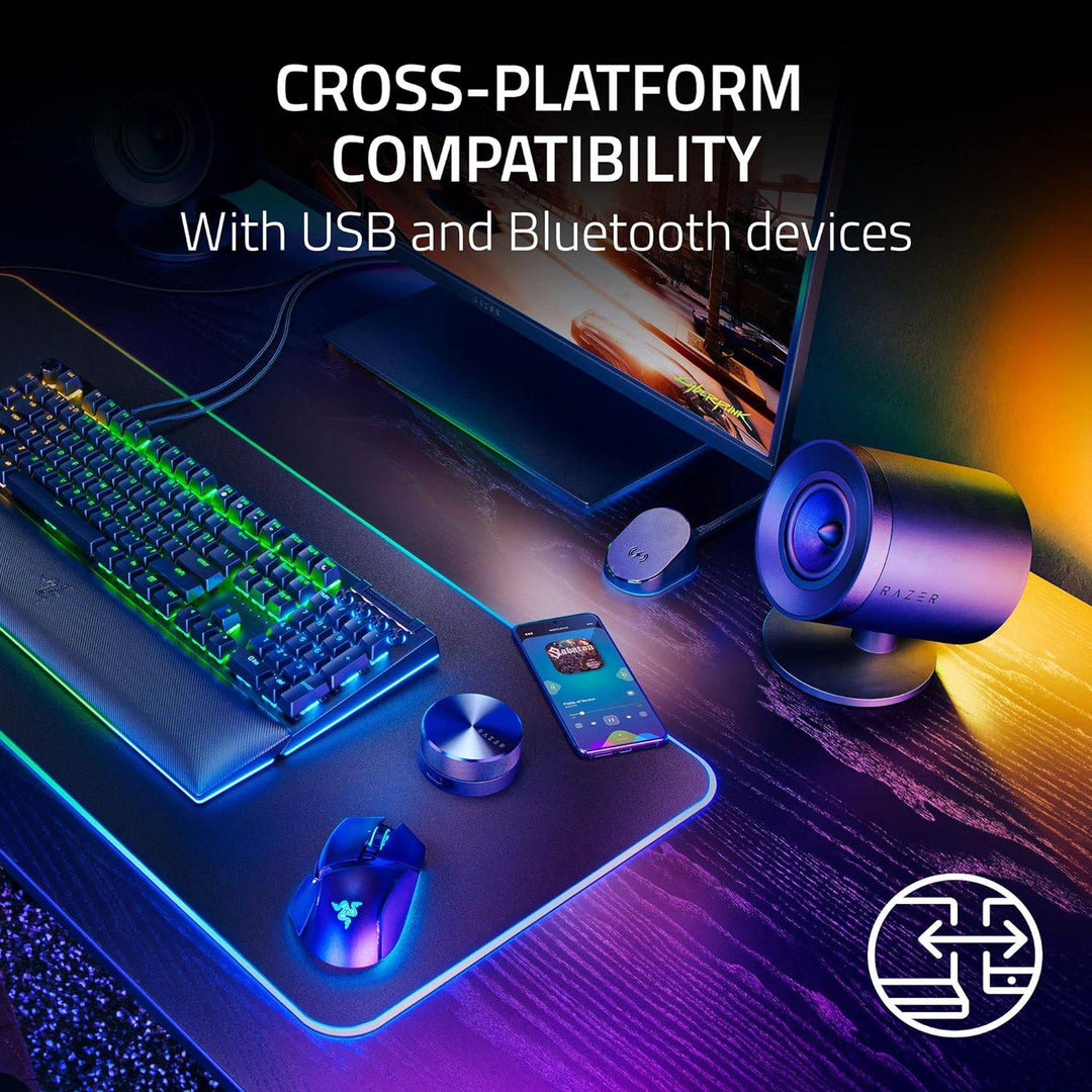 Parlante Razer Nommo V2 Pro 2.1 99 DB Multoplataforma BT/ USB THX Chroma + Control Wireless 220V - Achorao