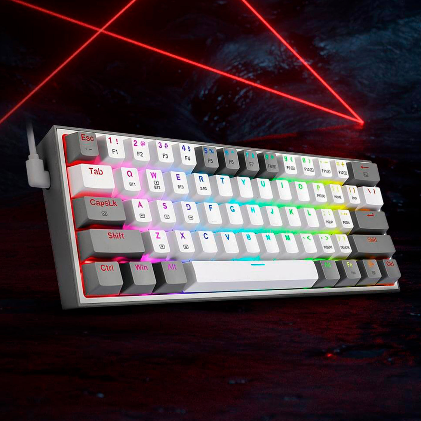 Teclado mecánico Redragon Fizz Pro K616 RGB Wireless, Español WHITE/PINK - Achorao