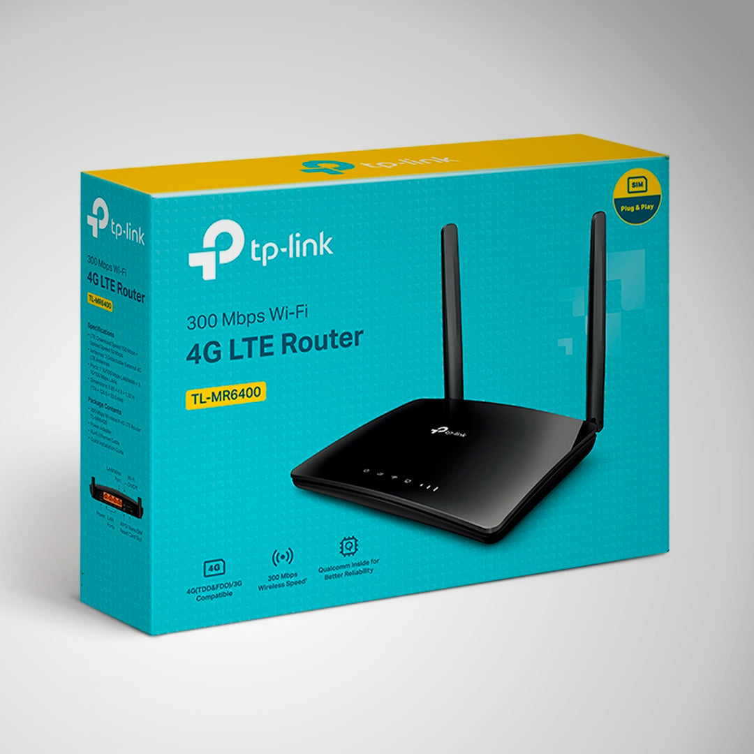 Router inalámbrico TP-Link 4G LTE Wi-Fi N de 300 Mbps, vista frontal del dispositivo blanco