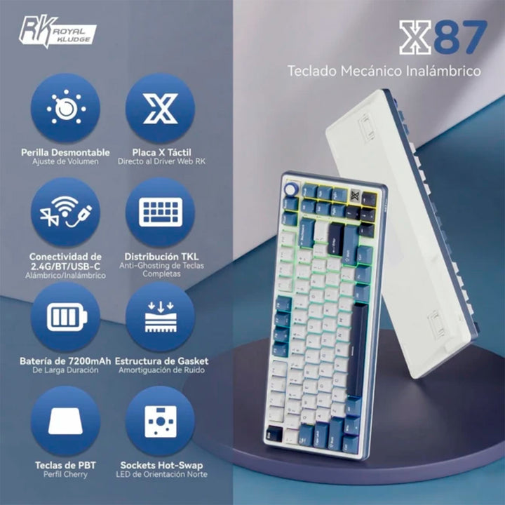 Teclado mecánico gamer Royal Kludge RK X87 Inalámbrico, Beige Switch