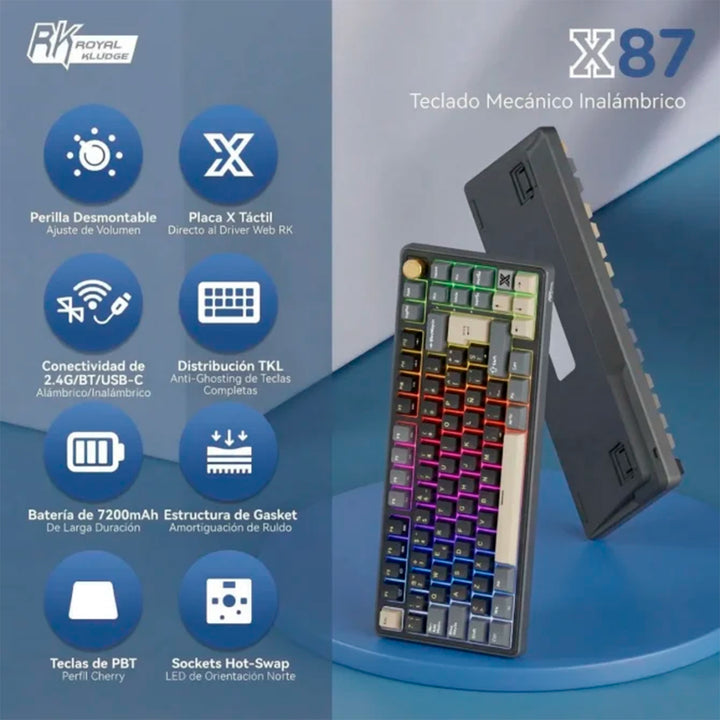Teclado mecánico gamer Royal Kludge RK X87 Inalámbrico, Beige Switch