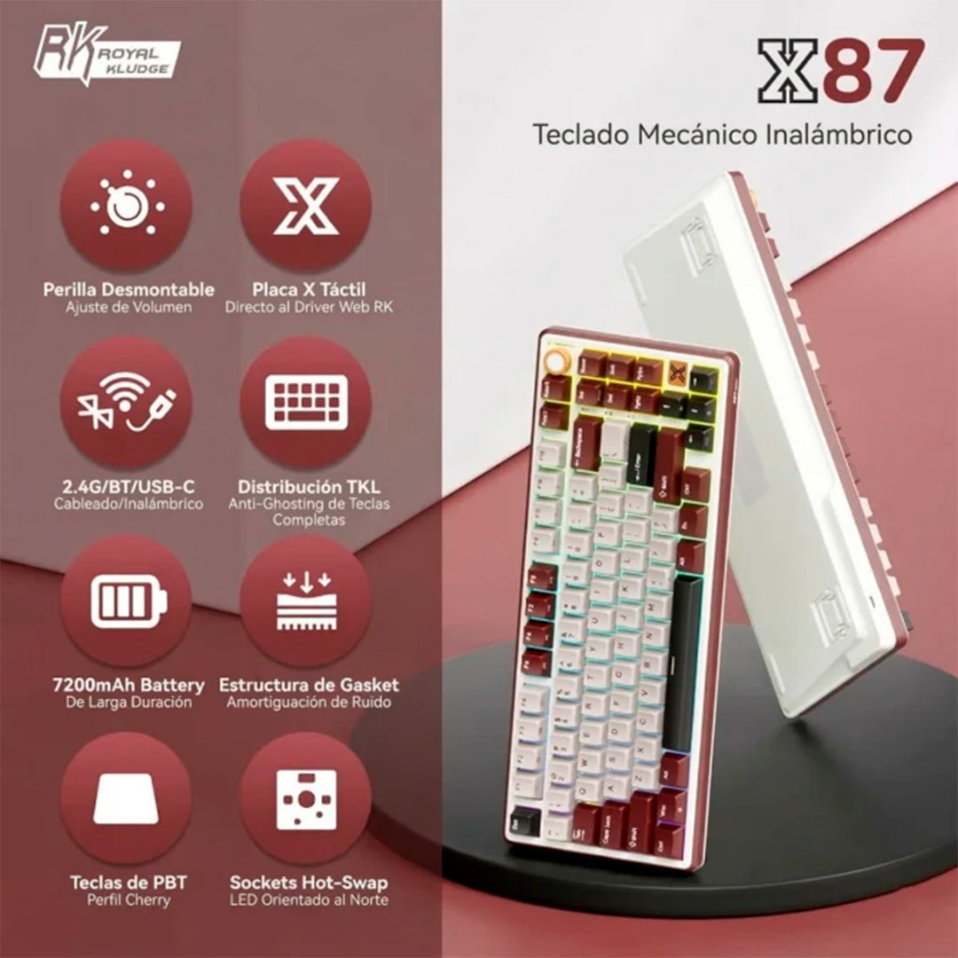 Teclado mecánico gamer Royal Kludge RK X87 Inalámbrico, Beige Switch