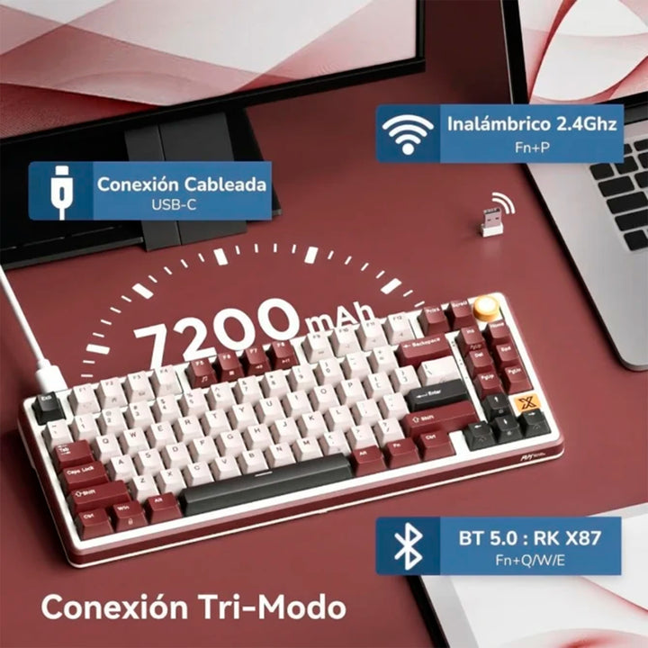 Teclado mecánico gamer Royal Kludge RK X87 Inalámbrico, Beige Switch