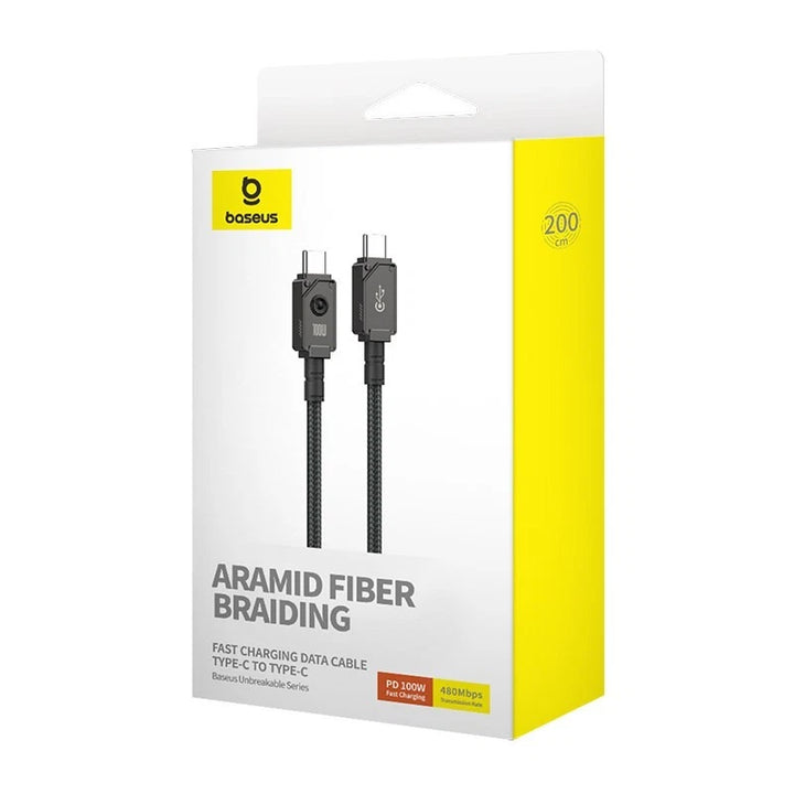 Cable de carga rápida Baseus Unbreakable Series, USB-C a USB-C, transferencia de datos, 100 W, 2 m - Achorao
