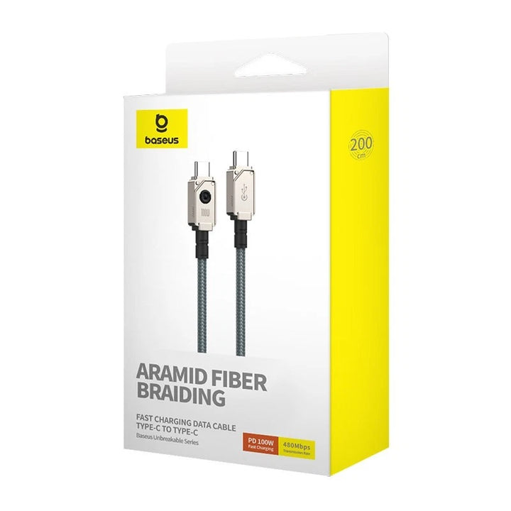 Cable de carga rápida Baseus Unbreakable Series, USB-C a USB-C, transferencia de datos, 100 W, 2 m - Achorao