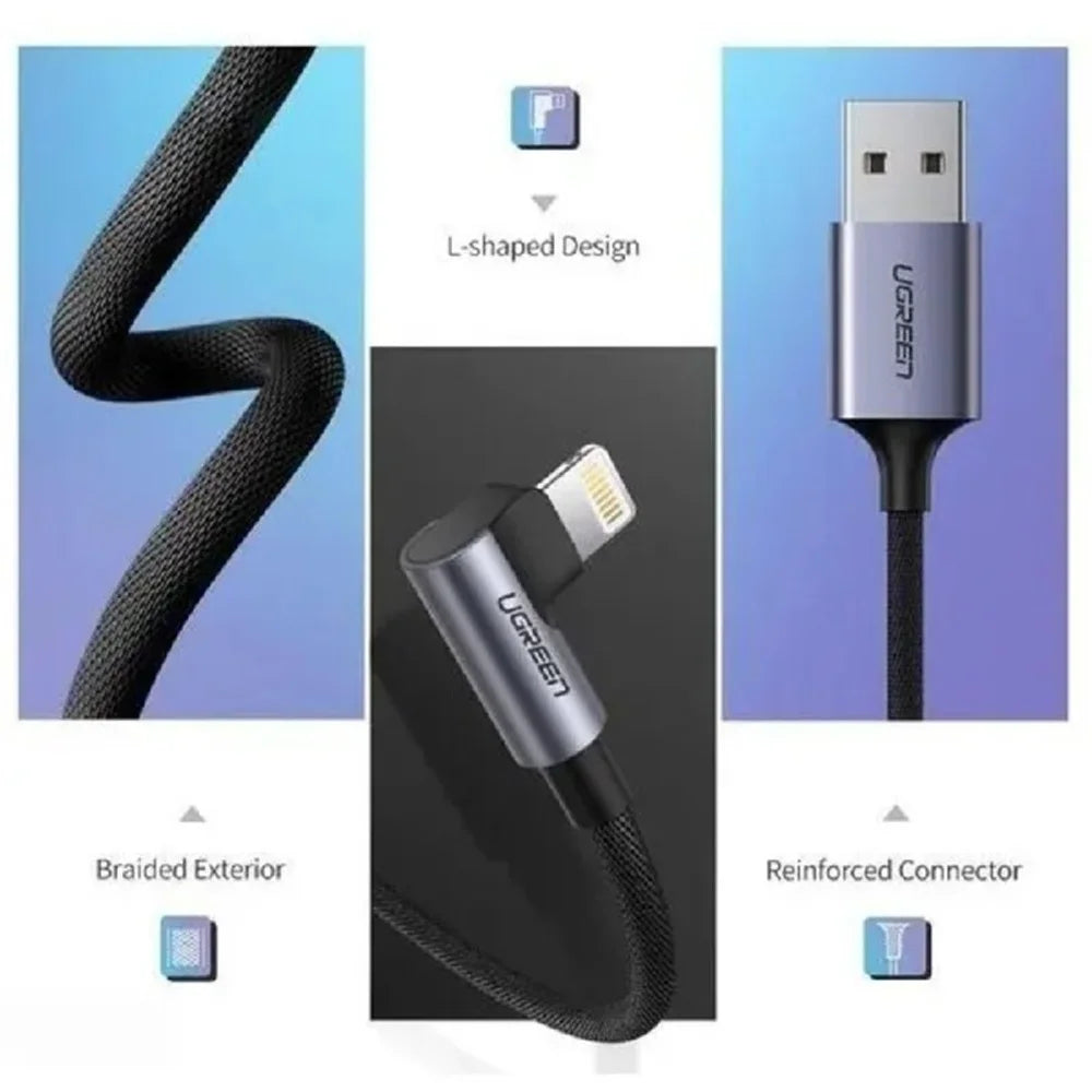 Cable Lightning a USB-A en Ángulo Recto UGREEN Gamer 1 Metro Negro, Modelo US299, PN 60521