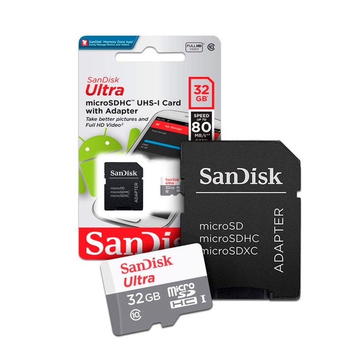 Memoria Flash SanDisk Ultra microSDHC, UHS-I, Class10, 32GB, incluye adaptador SD - Achorao