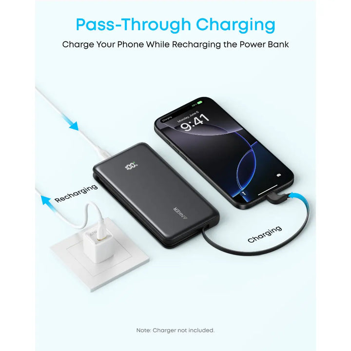 PowerBank ANKER Zolo (10K, 22.5W, Built-In USB-C Cable)