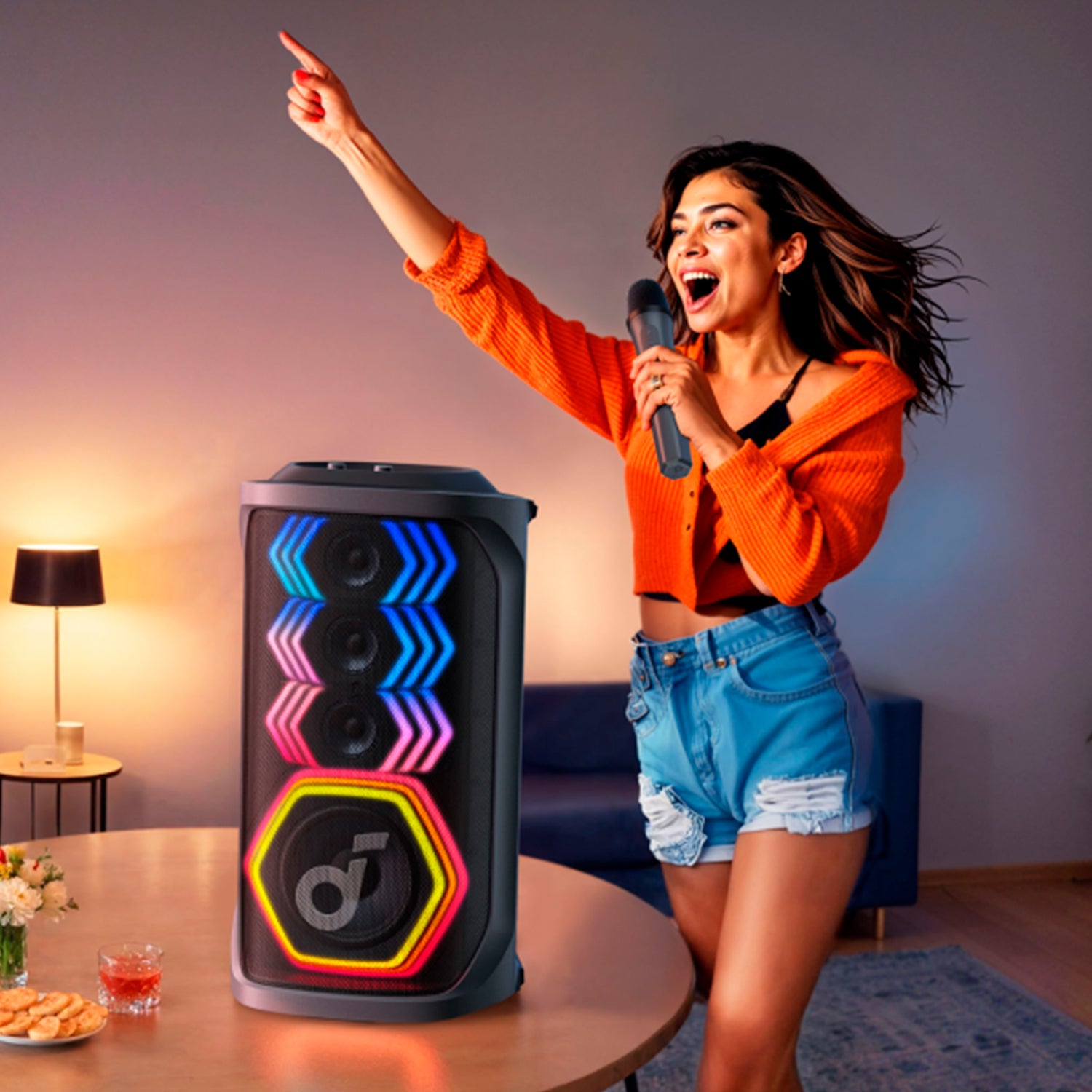 Parlante Soundcore Rave 3S, Inam, con 2 micrófonos incluidos - Achorao