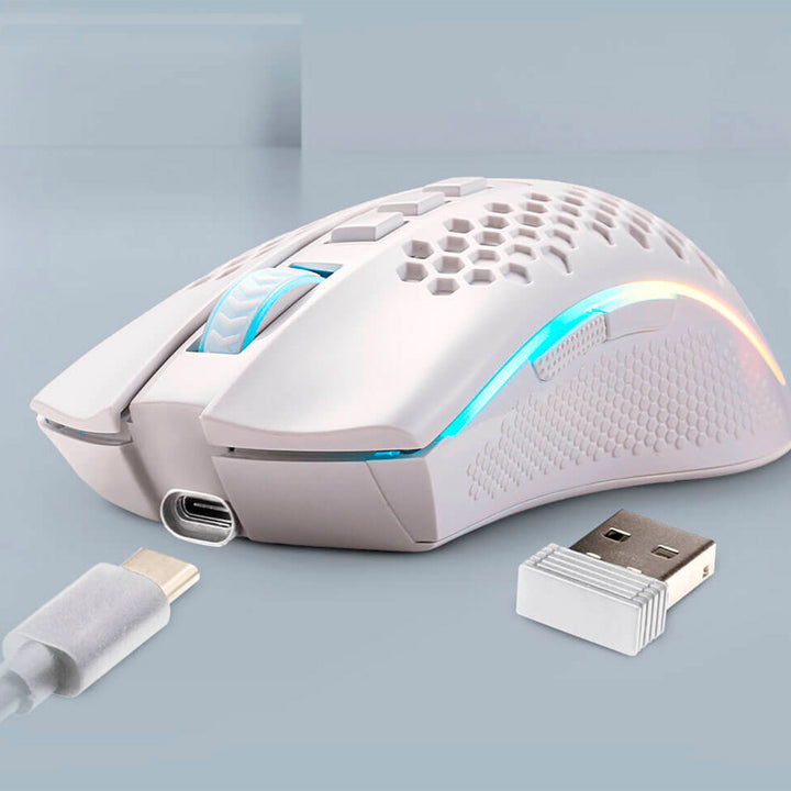 Mouse gamer Redragon Storm Pro M808-KS, inalámbrico, RGB, blanco - Achorao